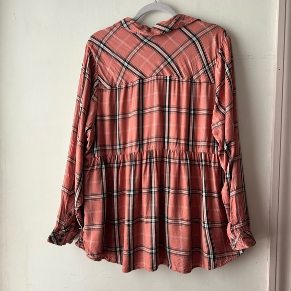 Torrid | Peach Plaid Twill Peplum Babydoll Popover Top Size 2X - Picture 12 of 14